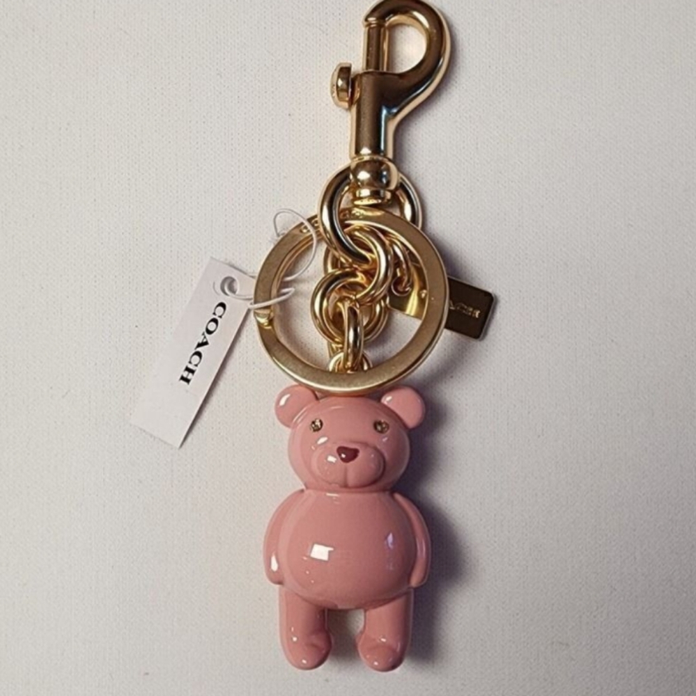 NWT CP890 COACH Bear Bag Charm Pink Enamel
